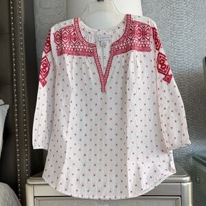 Liz Claiborne Embroidered White and Red Women's Top Size L NOWT